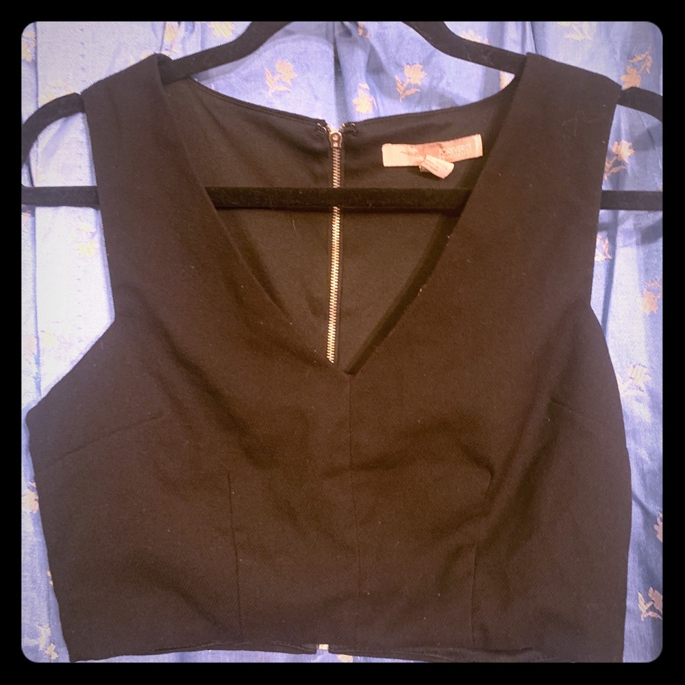 F21 Black Crop V Neck Top ZIP Back - Picture 4 of 11